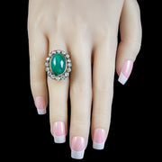 Antique Victorian Emerald Diamond Cluster Ring 11ct Cabochon Emerald