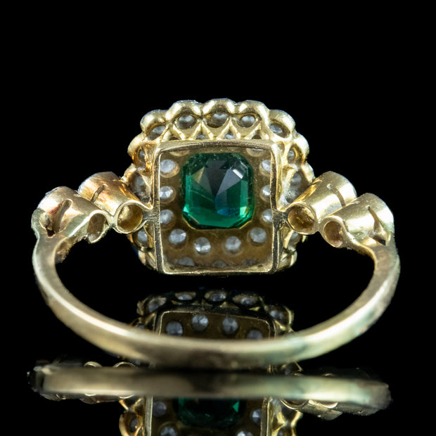 Antique Victorian Emerald Diamond Cluster Ring 0.60ct Emerald 