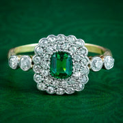 Antique Victorian Emerald Diamond Cluster Ring 0.60ct Emerald 