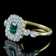 Antique Victorian Emerald Diamond Cluster Ring 0.60ct Emerald 