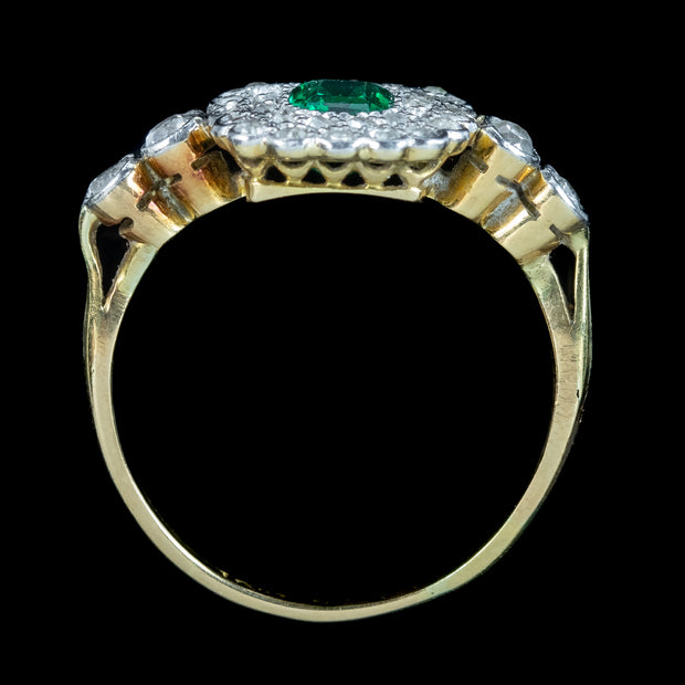 Antique Victorian Emerald Diamond Cluster Ring 0.60ct Emerald 