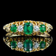 Antique Victorian Emerald Diamond Five Stone Ring 0.60ct Emerald