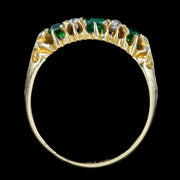 Antique Victorian Emerald Diamond Five Stone Ring 0.60ct Emerald