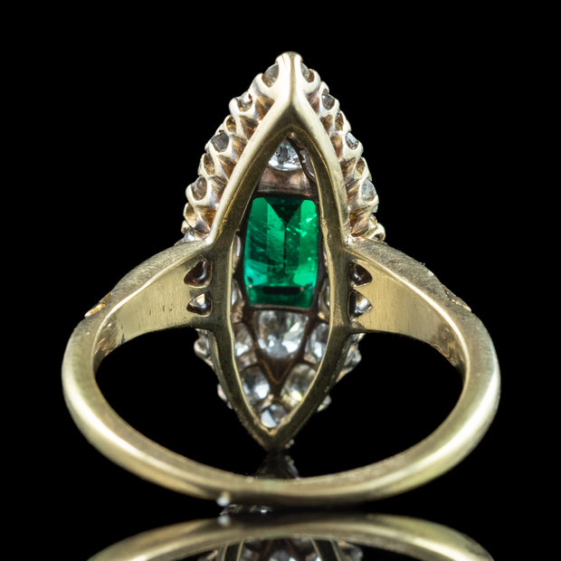 Antique Victorian Emerald Diamond Navette Cluster Ring 0.50ct Emerald 