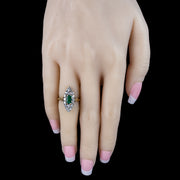 Antique Victorian Emerald Diamond Navette Cluster Ring 0.50ct Emerald 