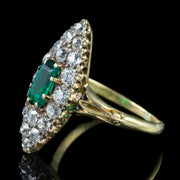 Antique Victorian Emerald Diamond Navette Cluster Ring 0.50ct Emerald 