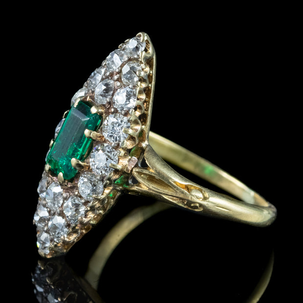 Antique Victorian Emerald Diamond Navette Cluster Ring 0.50ct Emerald 