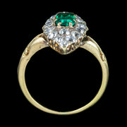 Antique Victorian Emerald Diamond Navette Cluster Ring 0.50ct Emerald 