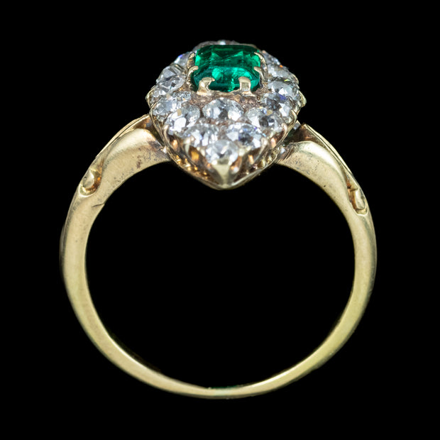 Antique Victorian Emerald Diamond Navette Cluster Ring 0.50ct Emerald 