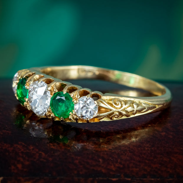 Antique Victorian Emerald Diamond Ring With Cert 