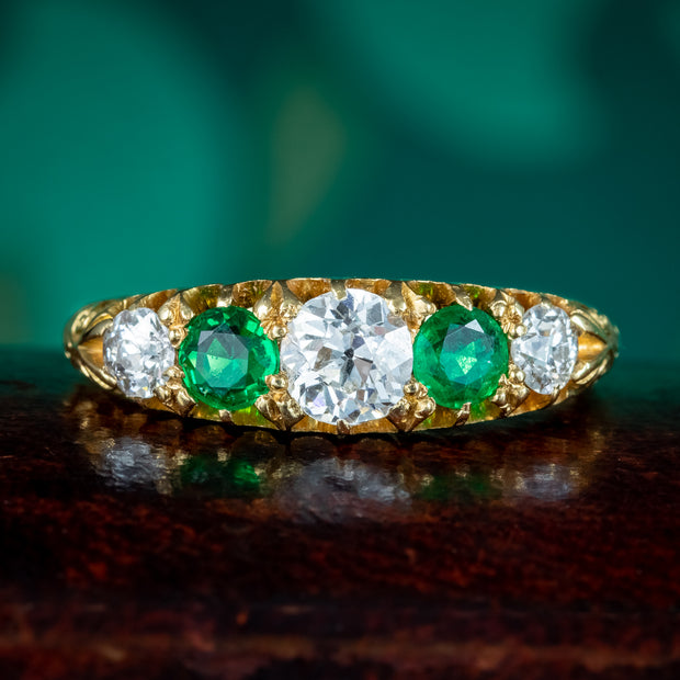 Antique Victorian Emerald Diamond Ring With Cert 