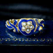 Antique Victorian Enamel Pearl Mourning Heart Ring With Locket Dated 1866