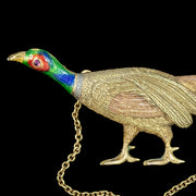 Antique Victorian Enamel Pheasant Brooch 15ct Gold Ruby Eye