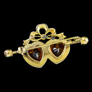 Antique Victorian Entwined Citrine Heart Brooch 18ct Gold