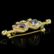 Antique Victorian Entwined Citrine Heart Brooch 18ct Gold