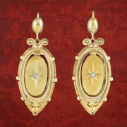 Antique Victorian Etruscan Diamond Drop Earrings 18ct Gold With Box