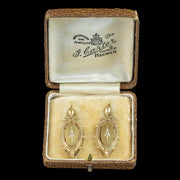 Antique Victorian Etruscan Diamond Drop Earrings 18ct Gold With Box