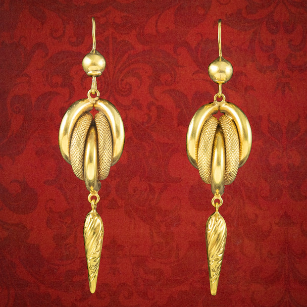 Antique Victorian Etruscan Drop Earrings 15ct Gold