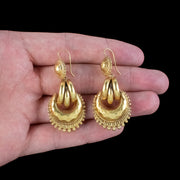 Antique Victorian Etruscan Drop Earrings 18ct Gold