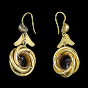 Antique Victorian Etruscan Enamel Love Knot Drop Earrings 