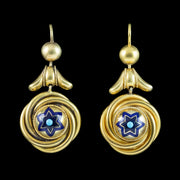 Antique Victorian Etruscan Enamel Love Knot Drop Earrings 