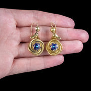 Antique Victorian Etruscan Enamel Love Knot Drop Earrings 