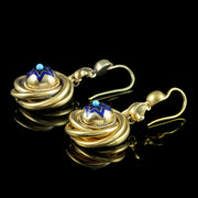 Antique Victorian Etruscan Enamel Love Knot Drop Earrings 