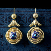 Antique Victorian Etruscan Enamel Love Knot Drop Earrings 