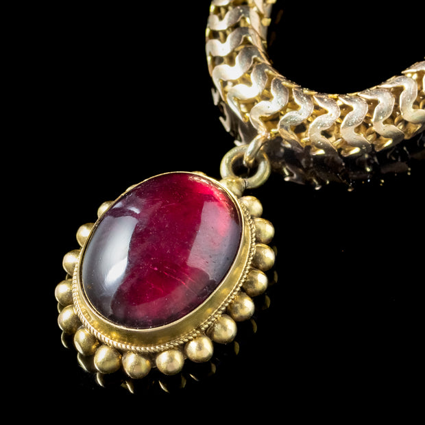 Antique Victorian Etruscan Garnet Charm Bracelet 18ct Gold 6ct Cabochon