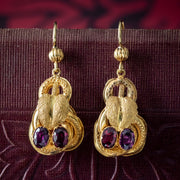 Antique Victorian Etruscan Garnet Drop Earrings 15ct Gold