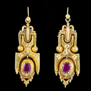 Antique Victorian Etruscan Paste Drop Earrings 18ct Gold With Box