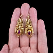 Antique Victorian Etruscan Paste Drop Earrings 18ct Gold With Box