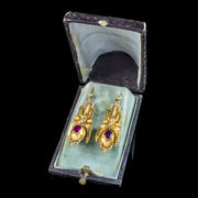 Antique Victorian Etruscan Paste Drop Earrings 18ct Gold With Box