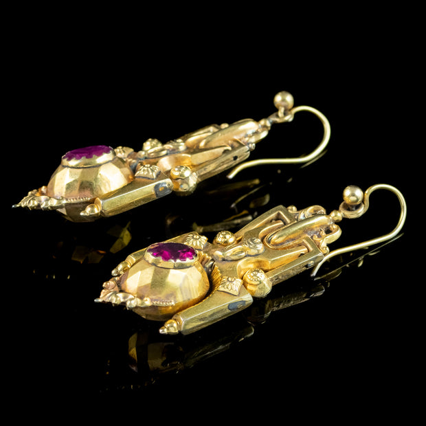 Antique Victorian Etruscan Paste Drop Earrings 18ct Gold With Box