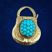 Antique Victorian Etruscan Turquoise Padlock Pendant 15ct Gold