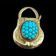 Antique Victorian Etruscan Turquoise Padlock Pendant 15ct Gold