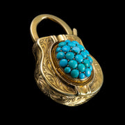 Antique Victorian Etruscan Turquoise Padlock Pendant 15ct Gold