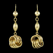 Antique Victorian Etruscan Love Knot Drop Earrings 15ct Gold