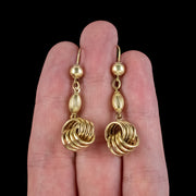 Antique Victorian Etruscan Love Knot Drop Earrings 15ct Gold