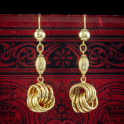Antique Victorian Etruscan Love Knot Drop Earrings 15ct Gold
