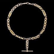 Antique Victorian Fetter Link Albert Chain 9ct Gold With T-Bar