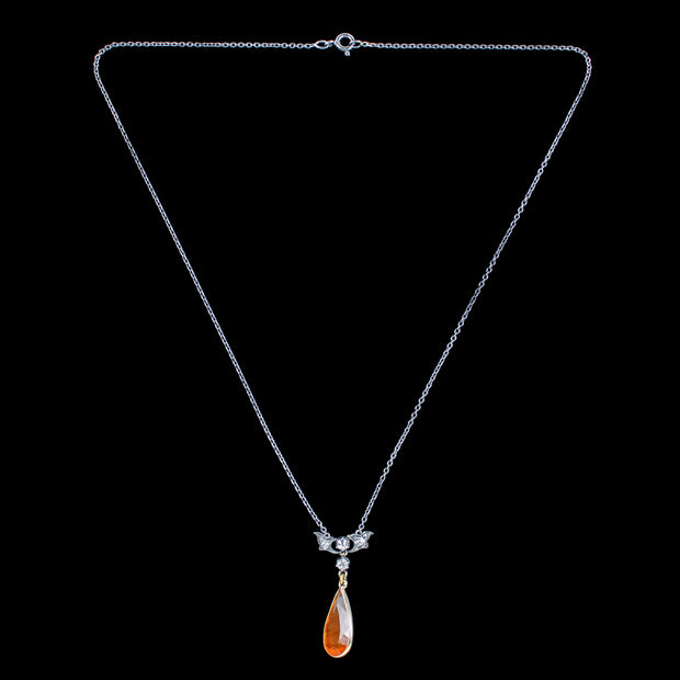 Antique Victorian Fire Opal Diamond Lavaliere Necklace 5ct Opal
