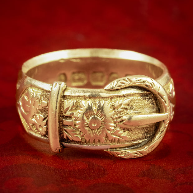 Antique Victorian Floral Buckle Band Ring Dated 1890