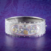 Antique Victorian Floral Cuff Bangle Sterling Silver Dated 1876
