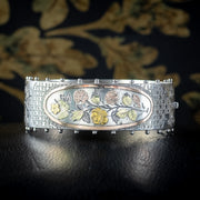 Antique Victorian Floral Cuff Bangle Sterling Silver Dated 1876
