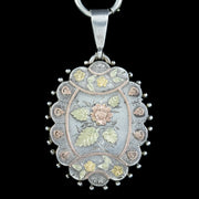 Antique Victorian Floral Locket And Collar Necklace Sterling Silver Dated 1881