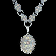Antique Victorian Floral Locket And Collar Necklace Sterling Silver Dated 1881