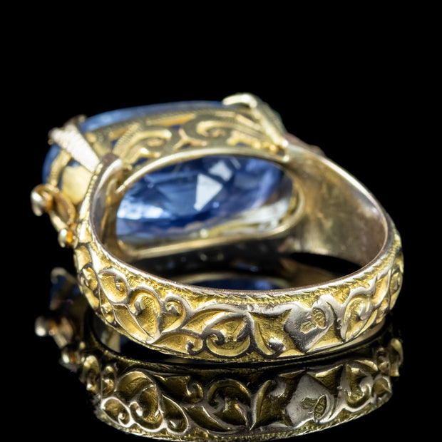 Antique Victorian French Ceylon Sapphire Ring 19.16ct Sapphire With Cert
