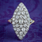 Antique Victorian French Diamond Navette Cluster Ring 3ct Total