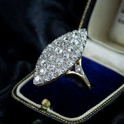 Antique Victorian French Diamond Navette Cluster Ring 3ct Total